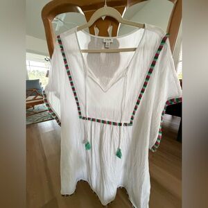 J. Crew White Cover Up with Green and Pink Trim